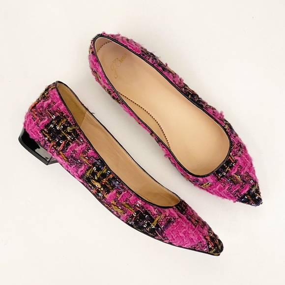 J.Crew || Pointed-Toe Flats in Tweed Sequined Embellished Pink Black 9.5 - Picture 1 of 8